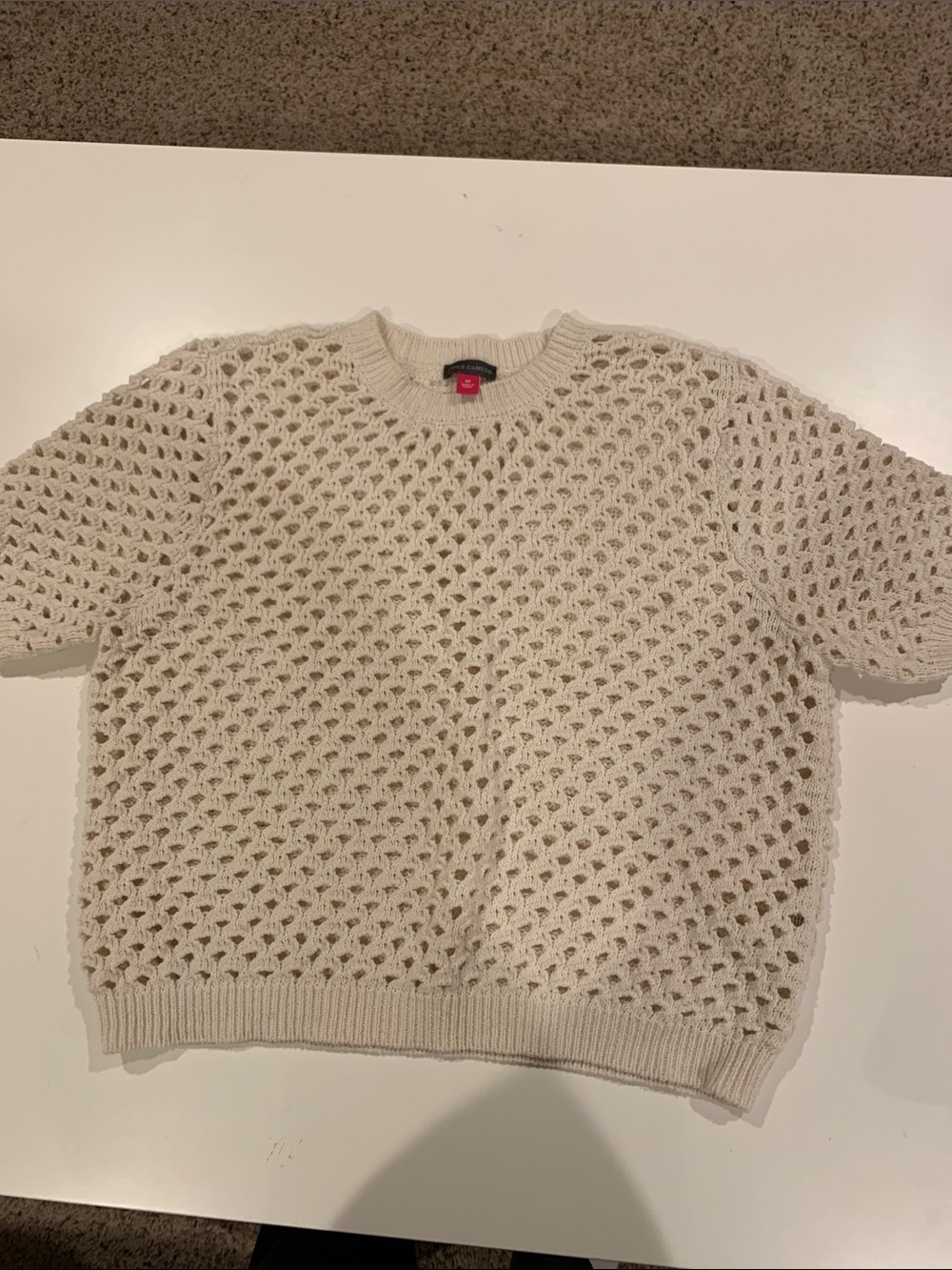 Vince Camino Cream Open Knit Short Sleeve Sweater